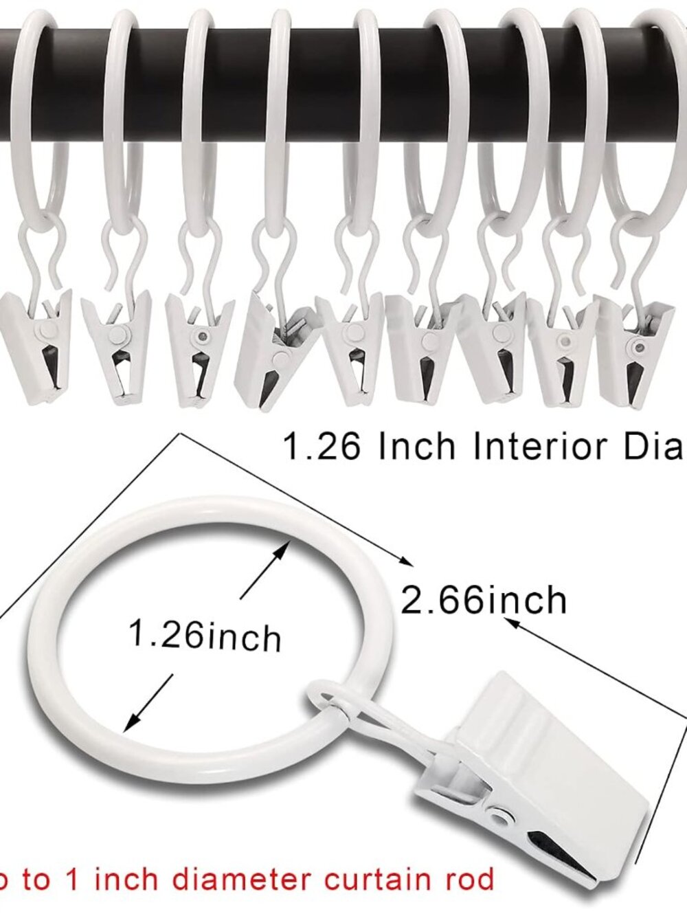 40 Pack Curtain Rings with Clips, Drapery Clips with Rings, Drapes Rings 1.26 in - Picture 2 of 7